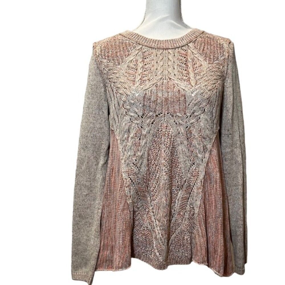Moth Anthropologie Cableknit Peplum Sweater Cream Beige Rust Size Small‎